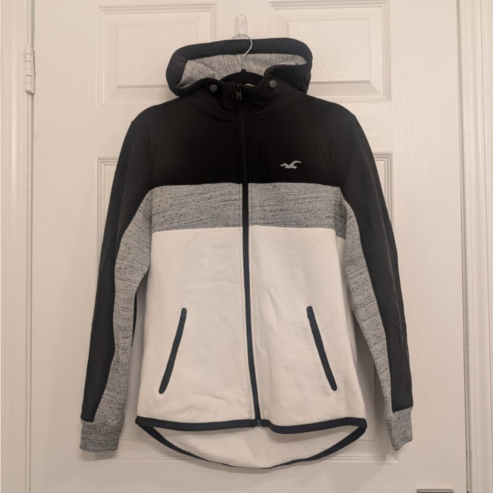 Men's Hollister California Hoodie S Black White Colorblock Full Zip Jacket, - Picture 2 of 5